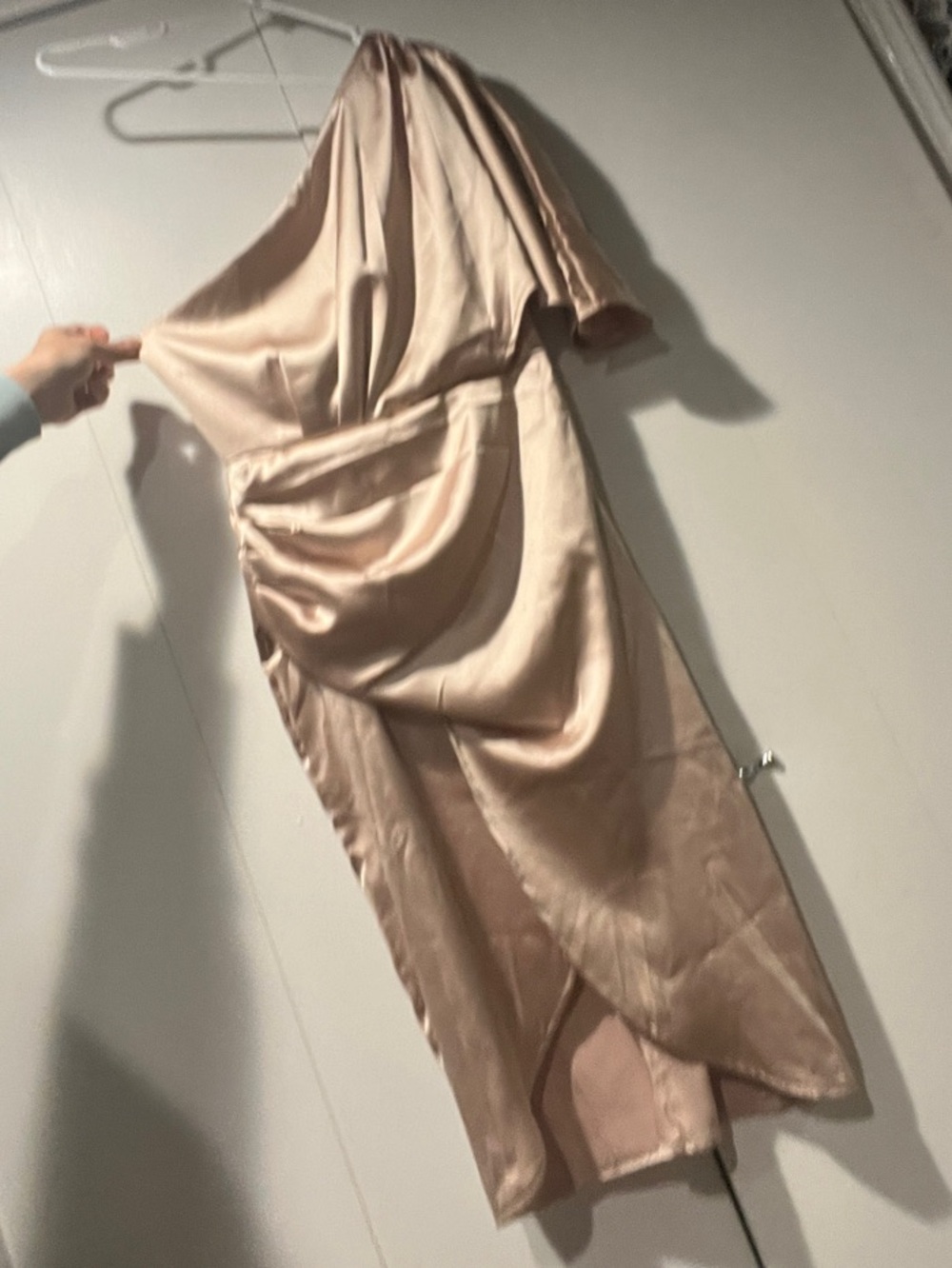 One-Shoulder Satin Dress in Blush Pink